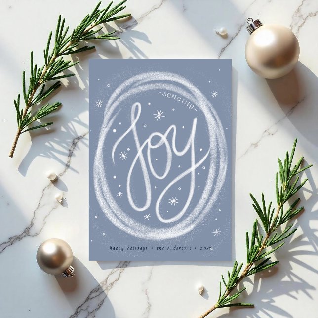 Cartes Pour Fêtes Annuelles Hand-lettered Joy- Non-Photo Flat Holiday Card (Hand-lettered Joy card with swirling snow. )