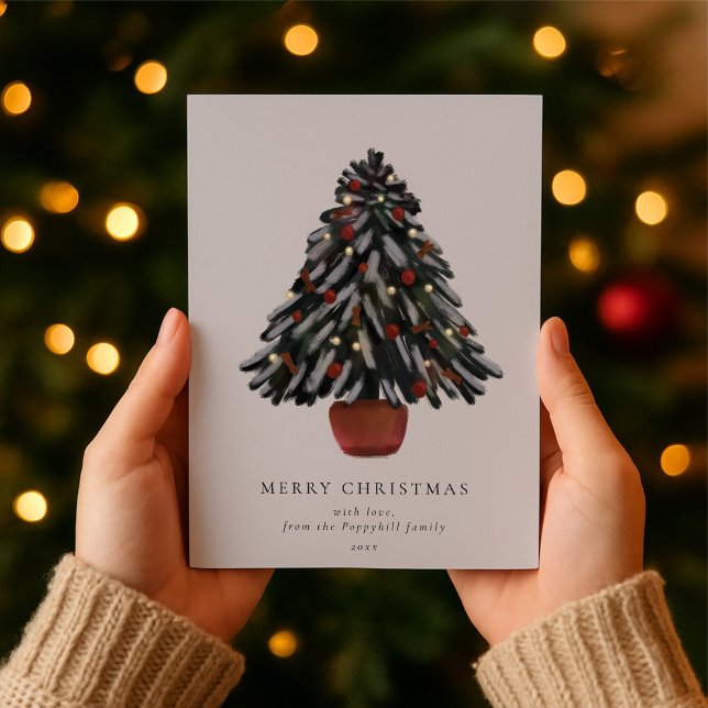 Cartes Pour Fêtes Annuelles Hand-Painted Christmas Tree Family Greeting (Créateur téléchargé)