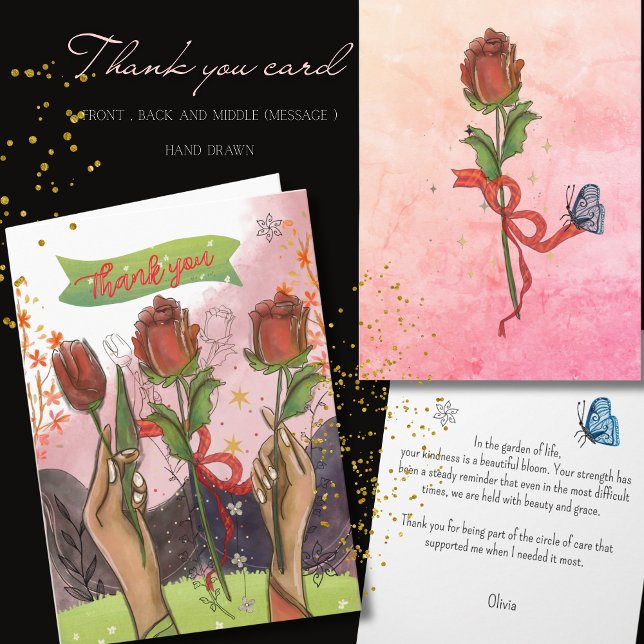 Cartes Pour Fêtes Annuelles Hand Painted Rose & Tulips Thank You Card (City Skyline Community Thank You Card)