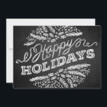 Cartes Pour Fêtes Annuelles Handwritten Chalkboard Happy Holidays  5x7 Card<br><div class="desc">Holiday greetings (here „Happy Holidays“) are displayed on this unique and trendy chalkboard style Christmas card. The handwritten typography looks like chalk on a blackboard, the chalky Christmas elements illustrations (pine branches, berries) are arranged in a decorative circle pattern. You can customize the back with your own names and message....</div>