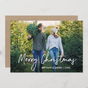 Cartes Pour Fêtes Annuelles Handwritten Script Merry Christmas Photo Kraft