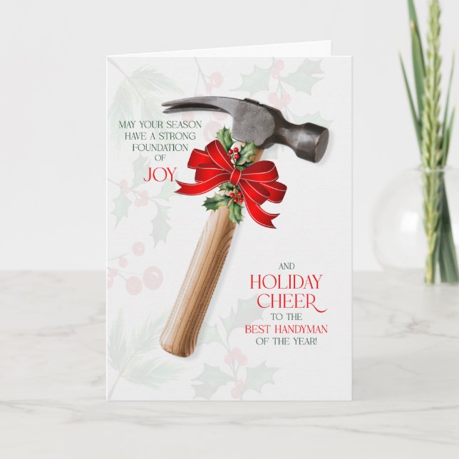 Cartes Pour Fêtes Annuelles Handyman Construction Hammer Joy and Cheer (Devant)