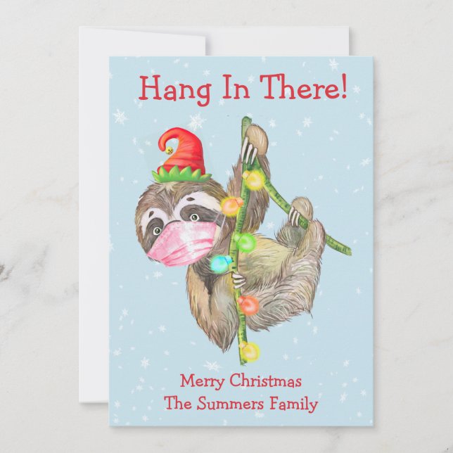 Cartes Pour Fêtes Annuelles Hang in There Sloth 2021 masque visage de Noël (Devant)