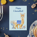 Cartes Pour Fêtes Annuelles Hanouka Lama Drôle Llamakka Noëlukka<br><div class="desc">Ce design peut être personnalisé dans la zone prévue en changeant la photo et/ou le texte. Il peut également être personnalisé en choisissant l'option "cliquer pour personnaliser davantage" et en supprimant ou en changeant la couleur de l'arrière-plan, en ajoutant du texte, en changeant la couleur ou le style du texte,...</div>