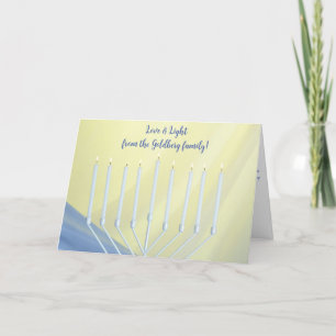 Cartes Pour Fêtes Annuelles Hanoukka Blanche Menorah et bougies "Amour et Lumi
