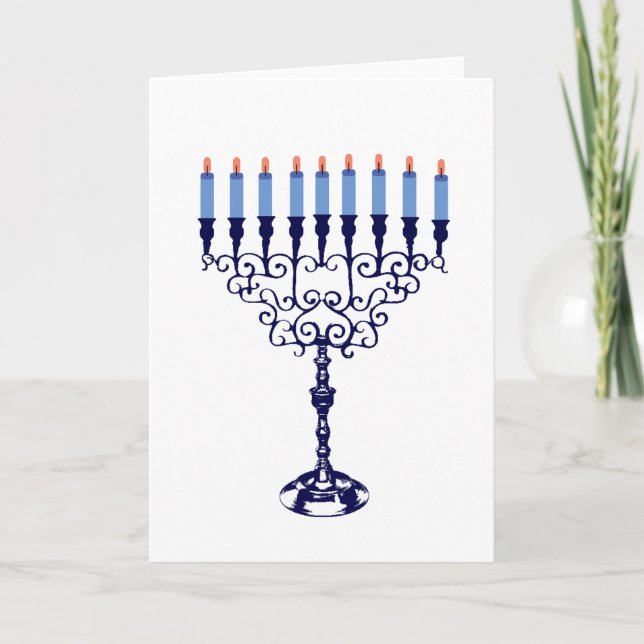Cartes Pour Fêtes Annuelles Hanoukka bleue Menorah (Devant)