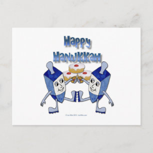 Cartes Pour Fêtes Annuelles Hanoukka Dancing Dreidels et Jelly Doughnut