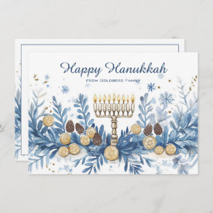 Cartes Pour Fêtes Annuelles Hanoukka de l'aquarelle de texte personnalisé