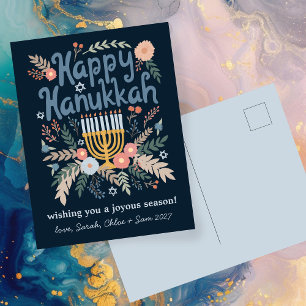 Cartes Pour Fêtes Annuelles Hanoukka FLorals Art dessiné à la main