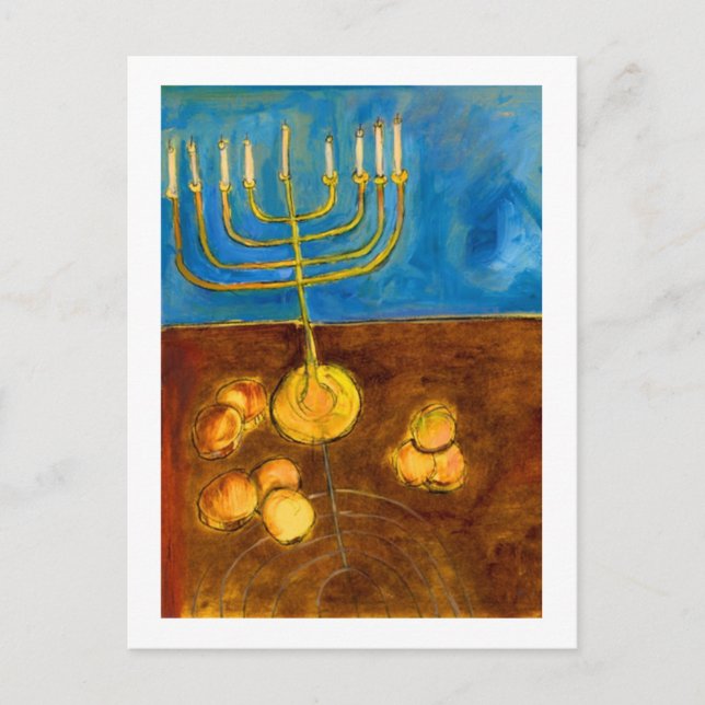 Cartes Pour Fêtes Annuelles Hanoukka Gelt et Menorah Art Card (Devant)