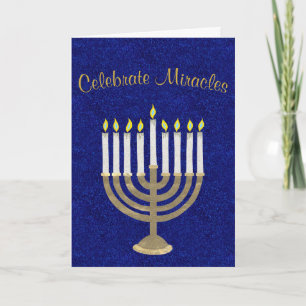 Cartes Pour Fêtes Annuelles Hanoukka Gold Menorah fête les Miracles Élégants