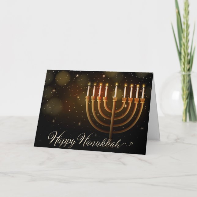 Cartes Pour Fêtes Annuelles Hanoukka Gold Menorah Sparkles (Devant)