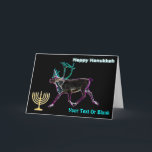 Cartes Pour Fêtes Annuelles Hanoukka heureuse - Caribou électrique<br><div class="desc">Chanukkah salutations du Frozen Chosen. Un dessin lumineux et néon d'un caribou,  aussi connu sous le nom de renne. Une menorah Chanukkah apparaît avec le texte "Hanoukka heureuse". Ajoutez votre propre texte supplémentaire. Inspiré par les aurores boréales.</div>