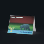Cartes Pour Fêtes Annuelles Hanoukka heureux - Lumières polaires Ours polaire<br><div class="desc">Chanukkah salutations du Frozen Chosen. Un ours polaire arpente la glace pendant la longue nuit polaire; les aurores boréales en rouge et vert au loin. Une menorah Chanukkah apparaît avec le texte "Hanoukka heureuse". Ajoutez votre propre texte supplémentaire.</div>