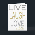 Cartes Pour Fêtes Annuelles Hanoukka "Live Laugh Love a latke" Glitzy Card<br><div class="desc">Hanoukka "Live, Laugh, Love a Latke" Carte de voeux Gold/Argent avec Enveloppe Blanche. Personnalisez en supprimant "Happy Chanukah" et ajoutez votre propre libellé en choisissant votre style de police préféré, la couleur et la taille. Merci de vous être arrêté et de faire du shopping. Très apprécié ! ! ! Joyeux...</div>