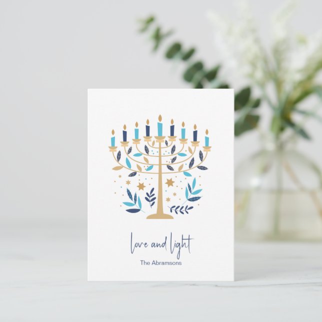 Cartes Pour Fêtes Annuelles Hanoukka Love & Light Floral Menorah (Debout devant)