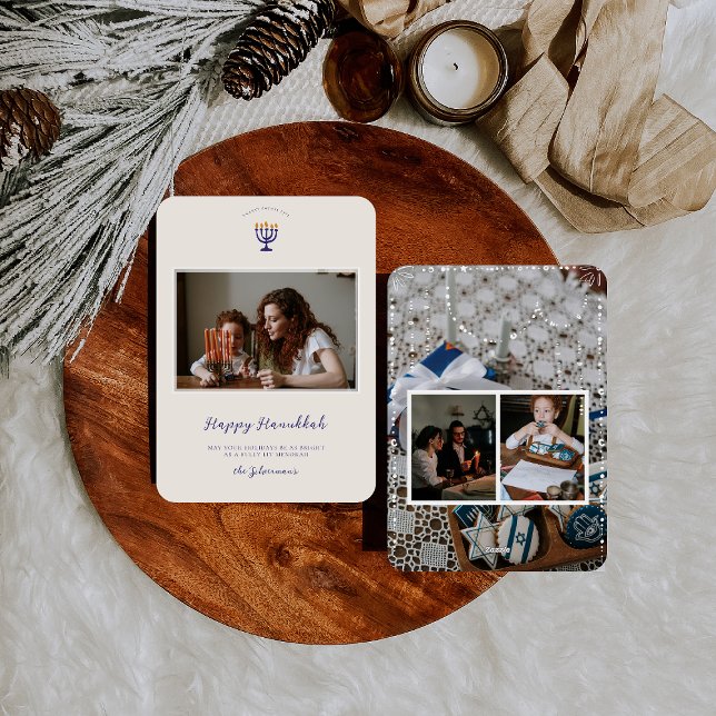 Cartes Pour Fêtes Annuelles Hanoukka Menorah | Photos de famille (Créateur téléchargé)