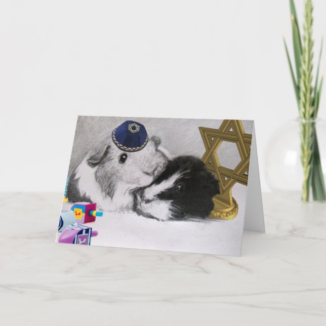 Cartes Pour Fêtes Annuelles Hanoukka Mitzvah Peegs Guinée Pigs Personnalisable (Devant)