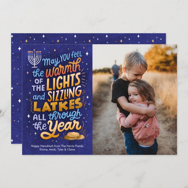 Cartes Pour Fêtes Annuelles Hanoukka photo Light et Latkes One (Devant / Derrière)