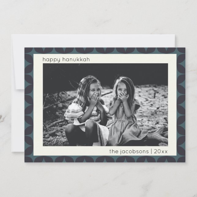 Cartes Pour Fêtes Annuelles Hanoukka Photo moderne Frontière géométrique bleue (Devant)