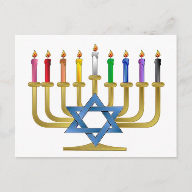 Cartes Pour Fêtes Annuelles Hanoukka Rainbow Candles Gold Menorah (Devant)