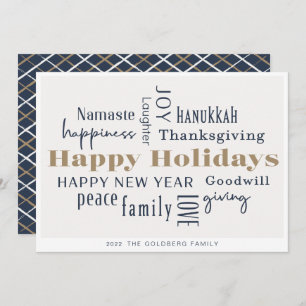 Cartes Pour Fêtes Annuelles Hanoukka Salutations Holiday Blue Gold