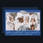 Cartes Pour Fêtes Annuelles Hanoukka Sameach cool bleu script menorah 3 photos<br><div class="desc">Hanoukka Sameach cool bleu script menorah 3 photos</div>