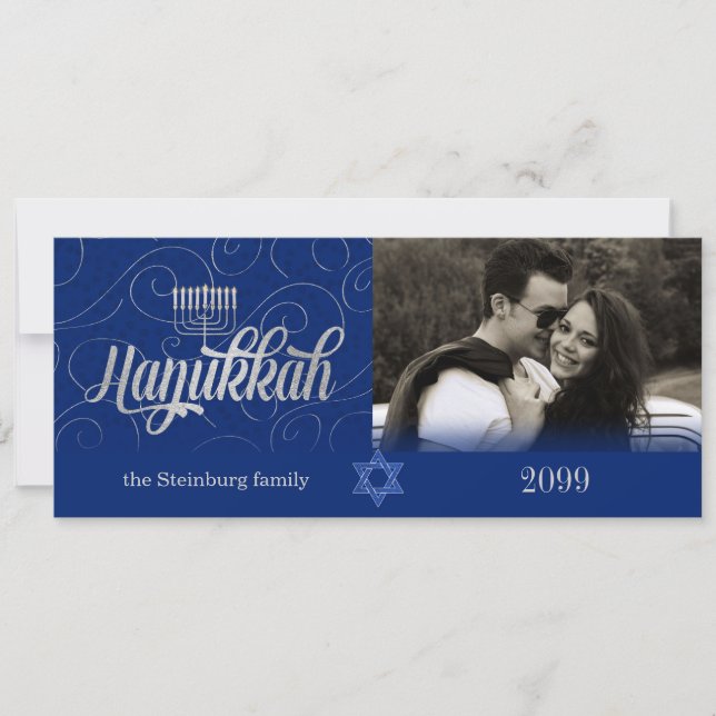 Cartes Pour Fêtes Annuelles Hanoukka souhaite une année personnalisée photo bl (Devant)