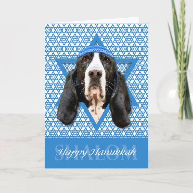 Cartes Pour Fêtes Annuelles Hanoukka Star of David - Basset Hound - Jasmine (Devant)