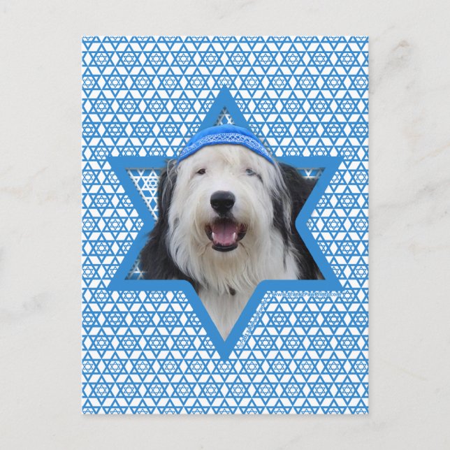 Cartes Pour Fêtes Annuelles Hanoukka Star of David - Old English Sheepdog (Devant)