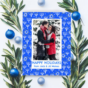 Cartes Pour Fêtes Annuelles Hanoukka Stars Menorahs PHOTO PERSONNALISÉE