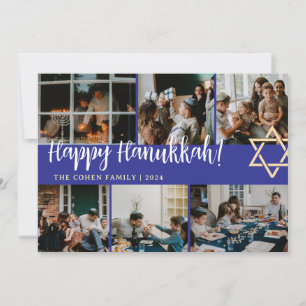 Cartes Pour Fêtes Annuelles Hanoukka Typographie Famille bleue photo Collage