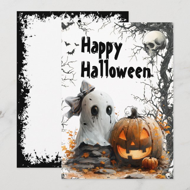 Cartes Pour Fêtes Annuelles Hantises heureuses — Halloween personnalisable (Devant / Derrière)
