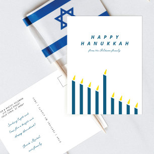 Cartes Pour Fêtes Annuelles Hanukkah bougies minimaliste moderne sarcelle et b