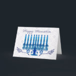 Cartes Pour Fêtes Annuelles hanukkah holiday card witmenorah in blue and whi<br><div class="desc">hanukkah holiday card with menorah in blue and white menorah Hanukkah Greeting Card In Blue And White,  Menorah made using graphic tablet at the bottom two branches,  Happy Hanukkah,  you can have this personalised with names and family names,  just the press artist pallet on the card for the request</div>