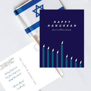 Cartes Pour Fêtes Annuelles Hanukkah Moderne Minimaliste Bougies Navy et Sarce