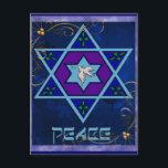 Cartes Pour Fêtes Annuelles Hanukkah Peace Art<br><div class="desc">Dove of Peace inside star and the word "Peace" is a lovely gift and wish for the coming year. In blue,  greens,  purple.</div>