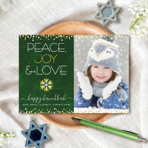 Cartes Pour Fêtes Annuelles Hanukkah Peace Joy Love Snowflake Green Photo Flat