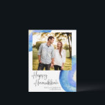 Cartes Pour Fêtes Annuelles Hanukkah | Photo abstrait bleu moderne aquarelle<br><div class="desc">Carte de vœux de Hanukkah avec photo abstraite bleue aquarelle moderne</div>