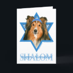 Cartes Pour Fêtes Annuelles Hanukkah Star of David<br><div class="desc">What could make saying Happy Hanukkah more fun than having this Sheltie Dog wearing a Yamaka surrounded by the Star of David. This whimsical holiday design veut be sure to delight your friends and family as well as other animal lovers. This design is available in over 100 Dog Breeds. If...</div>