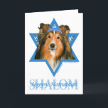 Cartes Pour Fêtes Annuelles Hanukkah Star of David<br><div class="desc">What could make saying Happy Hanukkah more fun than having this Sheltie Dog wearing a Yamaka surrounded by the Star of David. This whimsical holiday design veut be sure to delight your friends and family as well as other animal lovers. This design is available in over 100 Dog Breeds. If...</div>