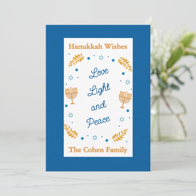Cartes Pour Fêtes Annuelles Hanukkah Wishes – Love Light and Peace Family  (Debout devant)