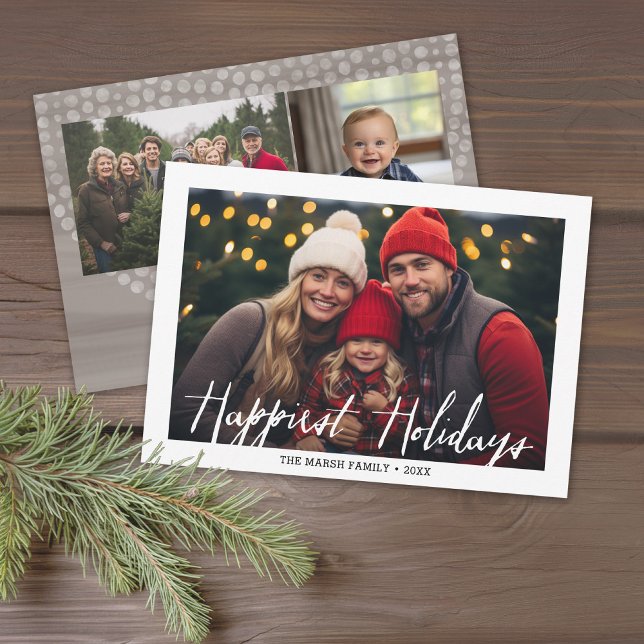 Cartes Pour Fêtes Annuelles Happest Holidays Modern Full Photo avec Boho Dots (Modern Boho Christmas Card with 3 Photos - Download Option Available)