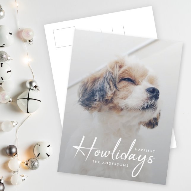 Cartes Pour Fêtes Annuelles Happest Howlidays | Mini-Noël photo chien (A minimalist pet photo postcard to celebrate for your furry friend this Christmas)