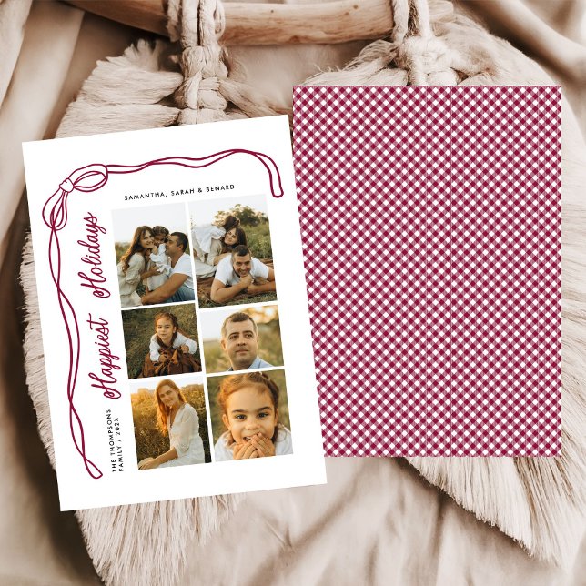 Cartes Pour Fêtes Annuelles Happiest Holidays Bow Family 6 Photos Plaid (Créateur téléchargé)