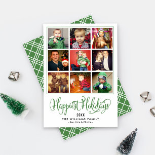 Cartes Pour Fêtes Annuelles Happiest Holidays Green Script Photo Collage