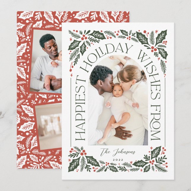 Cartes Pour Fêtes Annuelles Happiest Wives Arch Holly Berry 3 Photo Collage (Devant / Derrière)