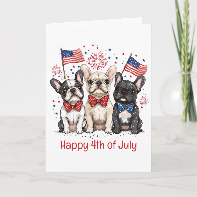 Cartes Pour Fêtes Annuelles Happy 4 juillet Bulldogs français (Devant)