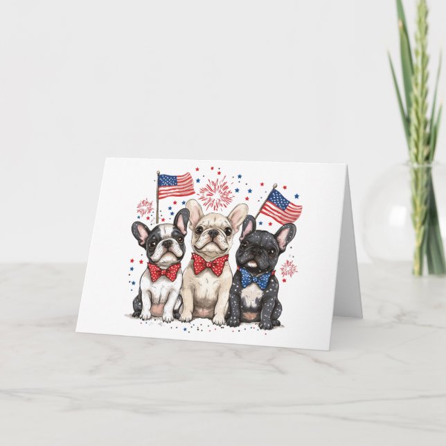 Cartes Pour Fêtes Annuelles Happy 4 juillet Bulldogs français (Devant)