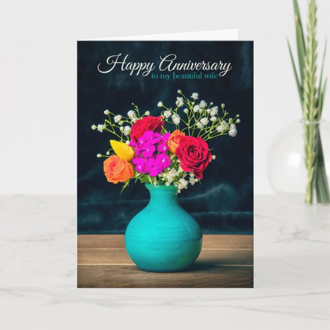 Cartes Pour Fêtes Annuelles Happy Anniversary Wife Beautiful Flowers (Devant)